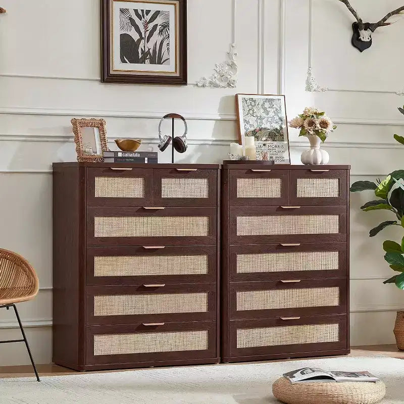 BALHAM TRADE-Rattan Dresser Set of 2 for Bedroom 41 Tall 6 Drawers Closet Organizer