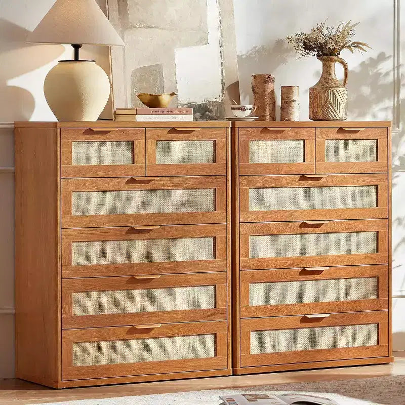 BALHAM TRADE-Rattan Dresser Set of 2 for Bedroom 41 Tall 6 Drawers Closet Organizer