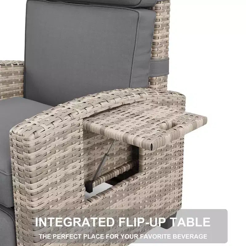 Outdoor Wicker Lounge, Adjustable 150 Reclining Rattan Patio Chair, All-Weather PE Wicker, invert-Up Side Table, Footrest, for Garden, Lawn