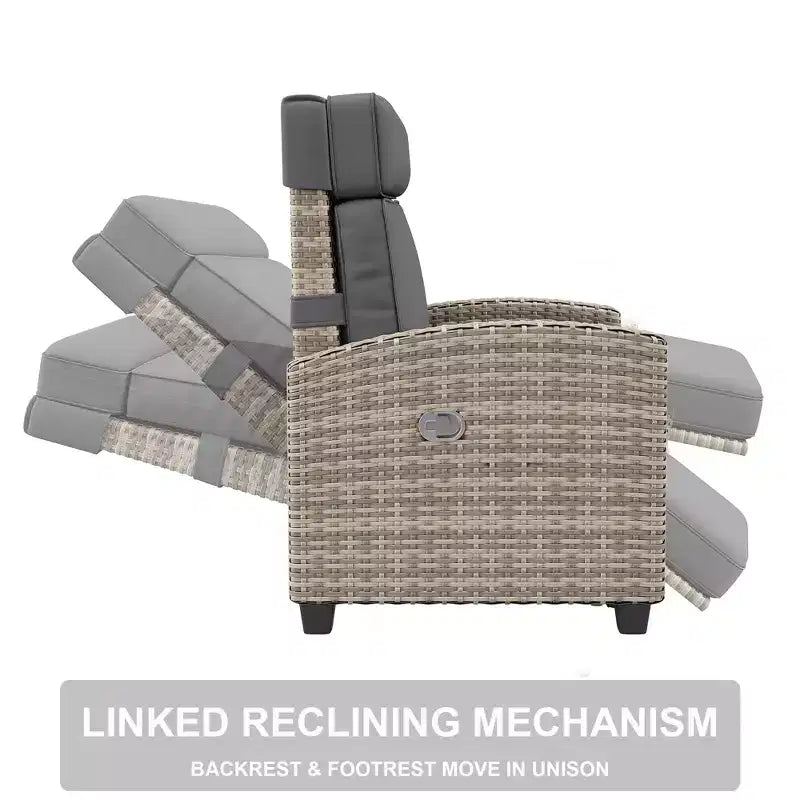 Outdoor Wicker Lounge, Adjustable 150 Reclining Rattan Patio Chair, All-Weather PE Wicker, invert-Up Side Table, Footrest, for Garden, Lawn