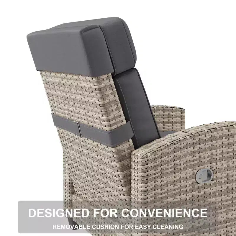 Outdoor Wicker Lounge, Adjustable 150 Reclining Rattan Patio Chair, All-Weather PE Wicker, invert-Up Side Table, Footrest, for Garden, Lawn