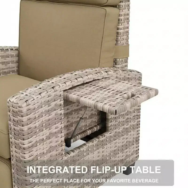 Outdoor Wicker Lounge, Adjustable 150 Reclining Rattan Patio Chair, All-Weather PE Wicker, invert-Up Side Table, Footrest, for Garden, Lawn