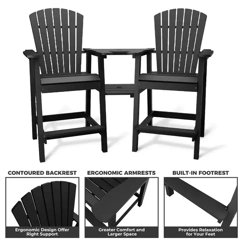 Outdoor Tall Adirondack Chairs, with Connecting Tray, Compact Seating, Bar Stool Chair with High Back, for Garden Deck Backyard