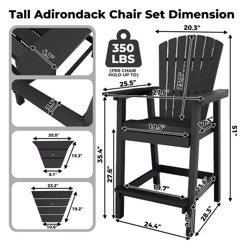 Outdoor Tall Adirondack Chairs, with Connecting Tray, Compact Seating, Bar Stool Chair with High Back, for Garden Deck Backyard