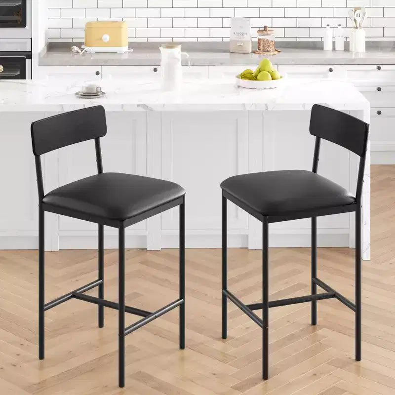 Upholstered Bar Stool with Backrest & Footrest, Ergonomic Design, Easy Assembly, for Kitchen Island & Counter