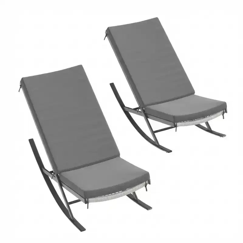 Set of 2 Outdoor Rocking Lounge Chairs, Patio Chaise with Removable Cushions for Relaxing, Napping, Indoor Recliner Rocker Chairs