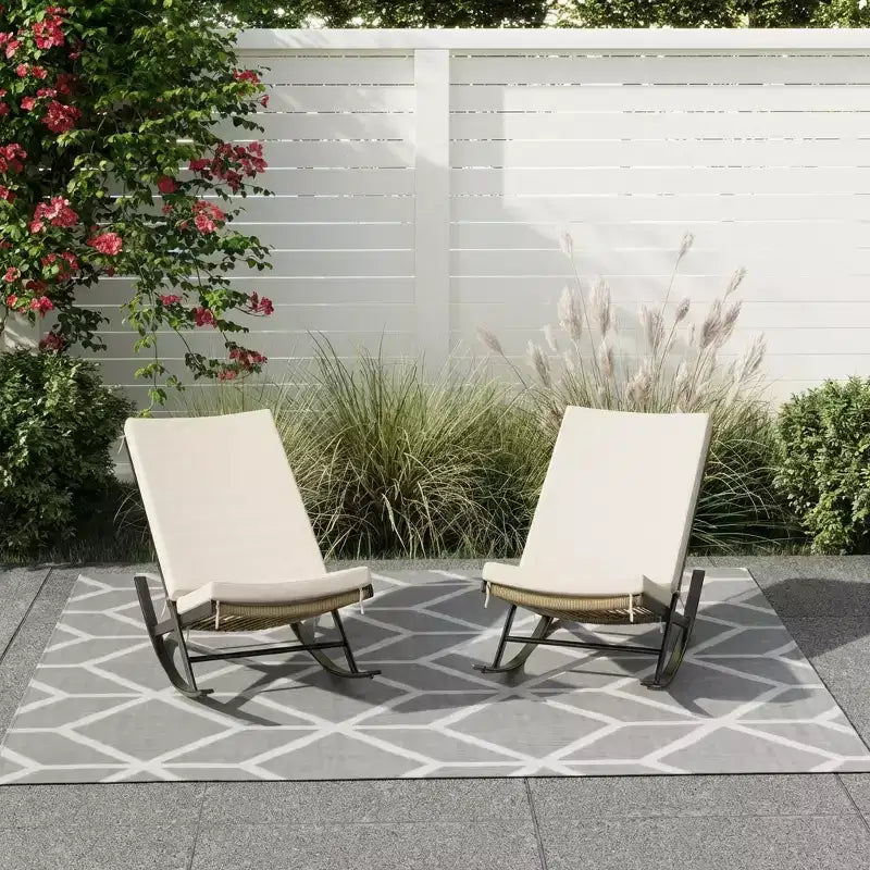 Set of 2 Outdoor Rocking Lounge Chairs, Patio Chaise with Removable Cushions for Relaxing, Napping, Indoor Recliner Rocker Chairs