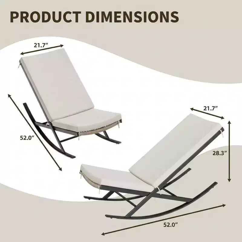 Set of 2 Outdoor Rocking Lounge Chairs, Patio Chaise with Removable Cushions for Relaxing, Napping, Indoor Recliner Rocker Chairs