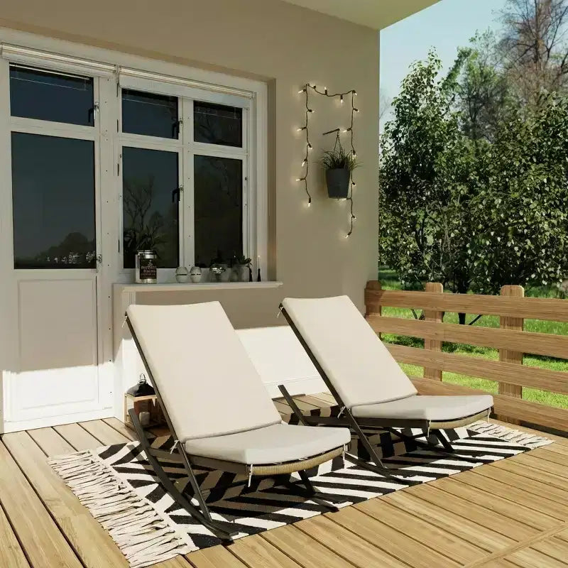 Set of 2 Outdoor Rocking Lounge Chairs, Patio Chaise with Removable Cushions for Relaxing, Napping, Indoor Recliner Rocker Chairs