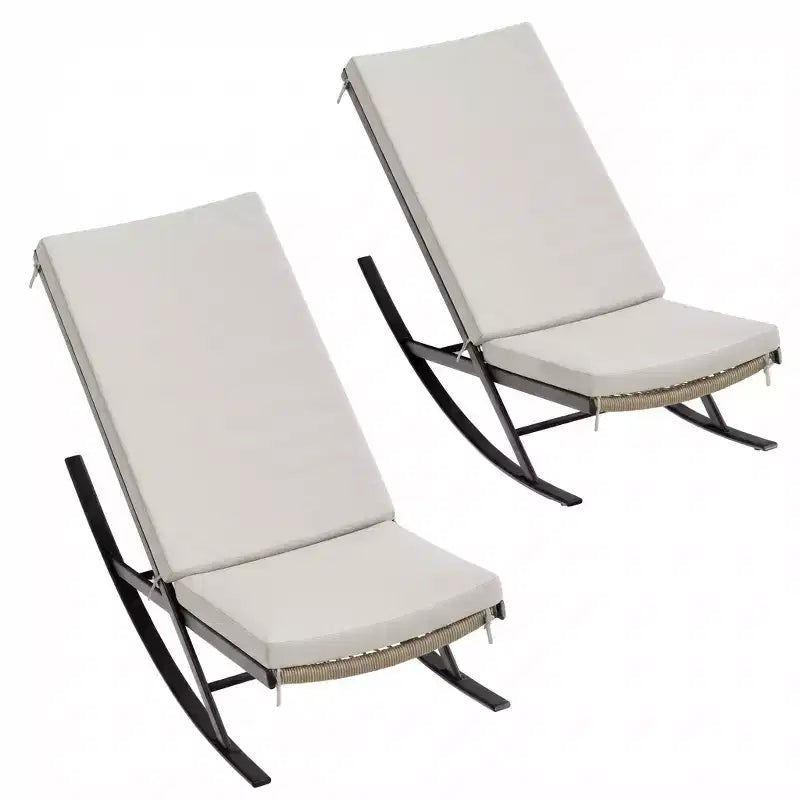 Set of 2 Outdoor Rocking Lounge Chairs, Patio Chaise with Removable Cushions for Relaxing, Napping, Indoor Recliner Rocker Chairs