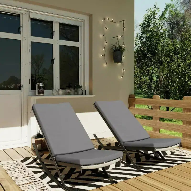 Set of 2 Outdoor Rocking Lounge Chairs, Patio Chaise with Removable Cushions for Relaxing, Napping, Indoor Recliner Rocker Chairs