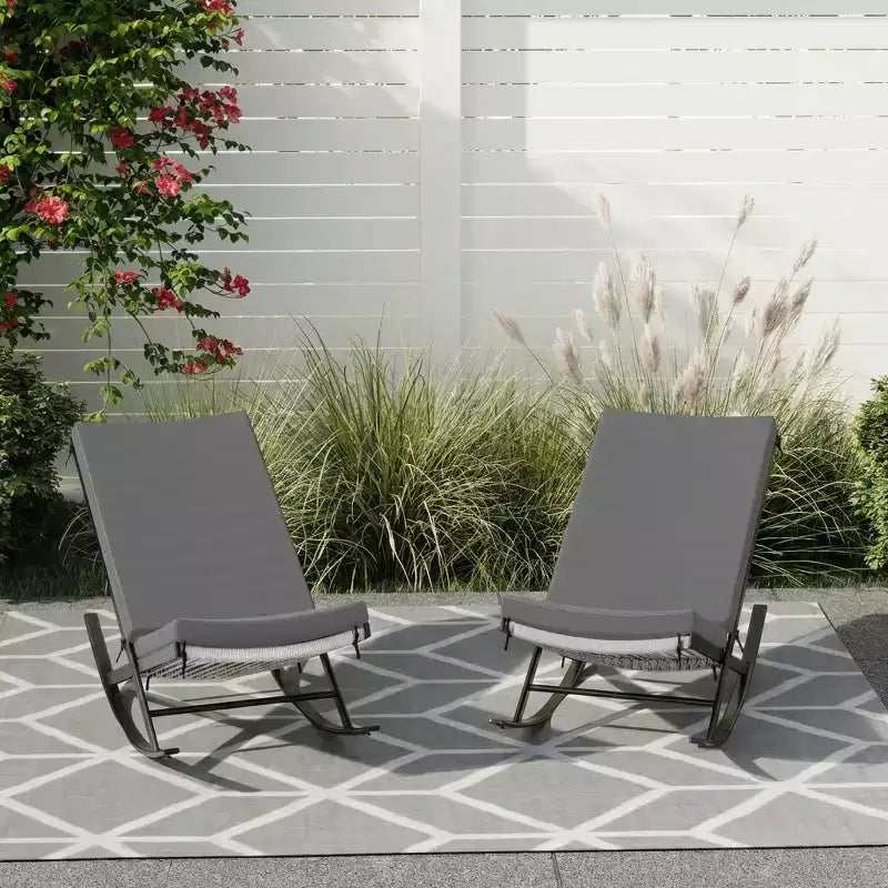 Set of 2 Outdoor Rocking Lounge Chairs, Patio Chaise with Removable Cushions for Relaxing, Napping, Indoor Recliner Rocker Chairs