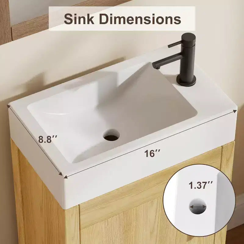 16 Inch Freestanding Bathroom Vanity with Sink, Single Door Storage Cabinet Soft Close for Small Bathroom Powder Room