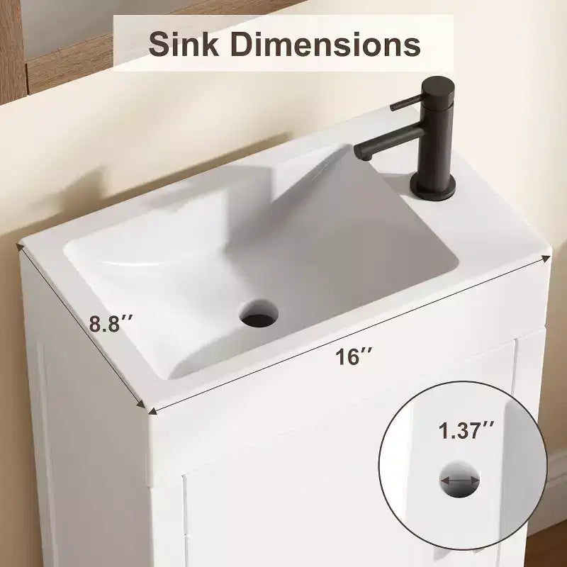 16 Inch Freestanding Bathroom Vanity with Sink, Single Door Storage Cabinet Soft Close for Small Bathroom Powder Room