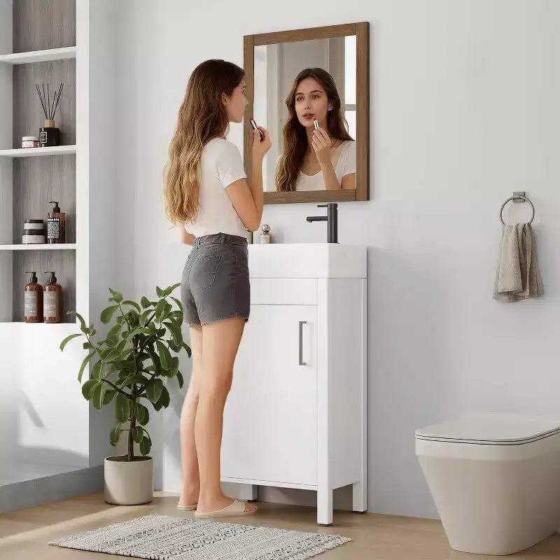 16 Inch Freestanding Bathroom Vanity with Sink, Single Door Storage Cabinet Soft Close for Small Bathroom Powder Room