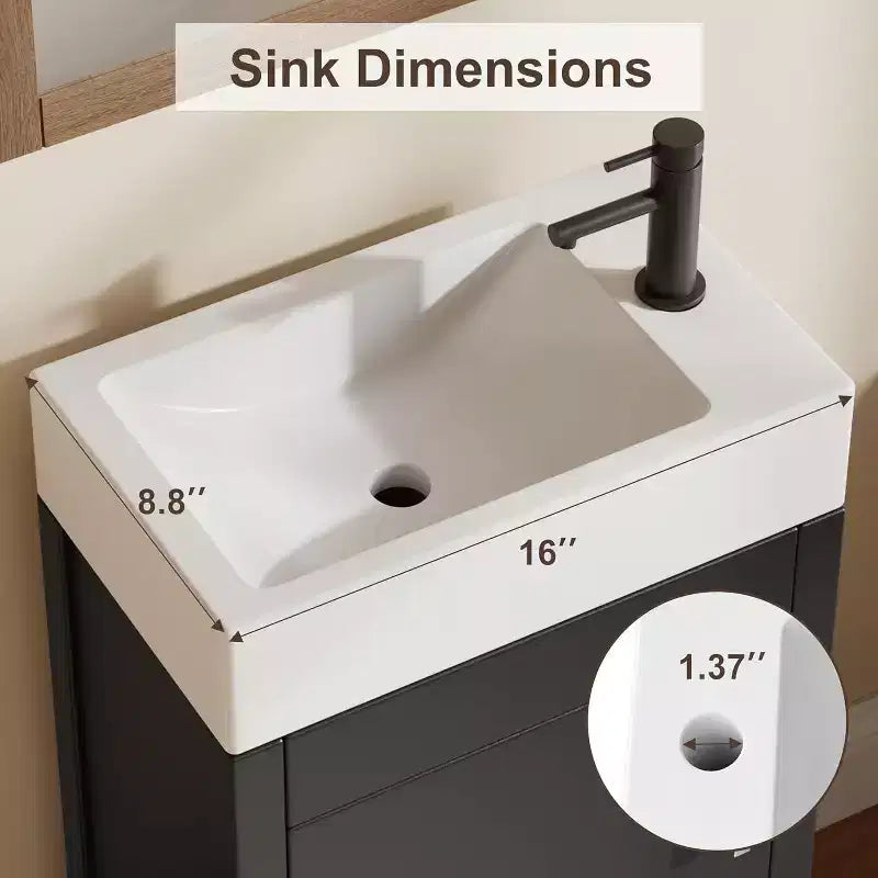 16 Inch Freestanding Bathroom Vanity with Sink, Single Door Storage Cabinet Soft Close for Small Bathroom Powder Room