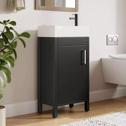16 Inch Freestanding Bathroom Vanity with Sink, Single Door Storage Cabinet Soft Close for Small Bathroom Powder Room