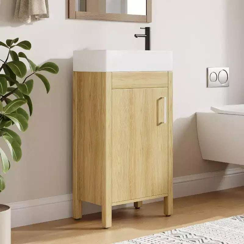 16 Inch Freestanding Bathroom Vanity with Sink, Single Door Storage Cabinet Soft Close for Small Bathroom Powder Room