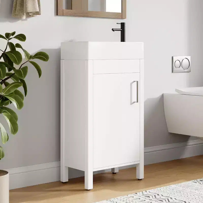 16 Inch Freestanding Bathroom Vanity with Sink, Single Door Storage Cabinet Soft Close for Small Bathroom Powder Room