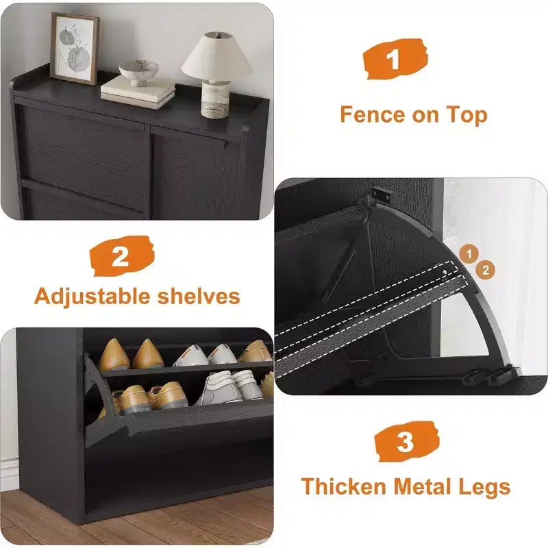 Freestanding Hidden Shoe Storage Cabinet with 3 Flip Drawers, Side Door & Adjustable Shelves, Wooden Entryway Organizer for Hallway & Living Room