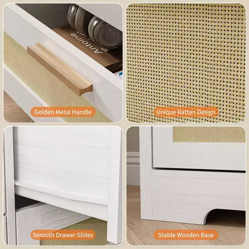 Modern Rattan Dresser,12-Drawer Wooden Storage Organizer with Woven Rattan Panels & Handles, Sleeper Chest for Bedroom,Entryway & Living Room