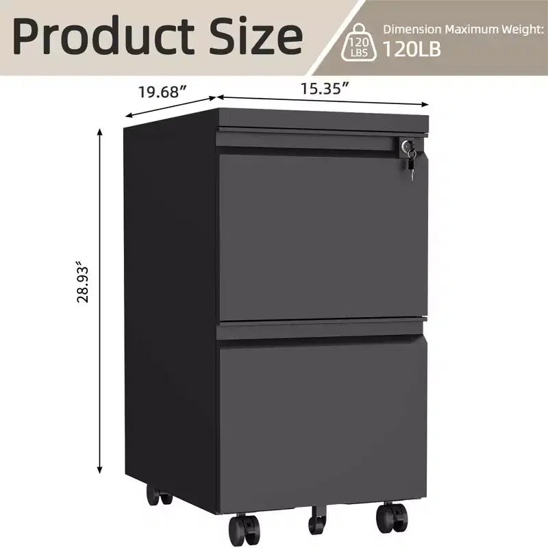 2 Drawers Lock Metal Vertical Office File Cabient With Wheels Mobile