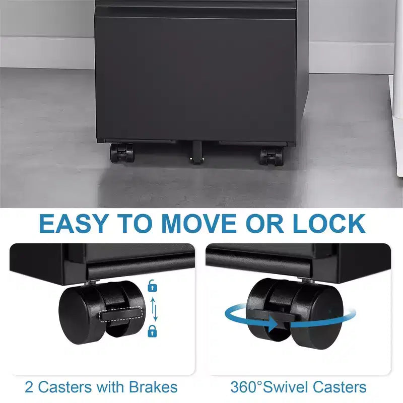 2 Drawers Lock Metal Vertical Office File Cabient With Wheels Mobile