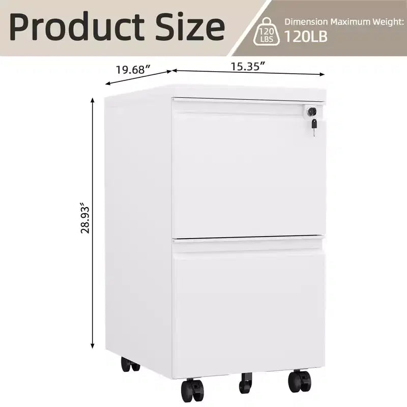 2 Drawers Lock Metal Vertical Office File Cabient With Wheels Mobile