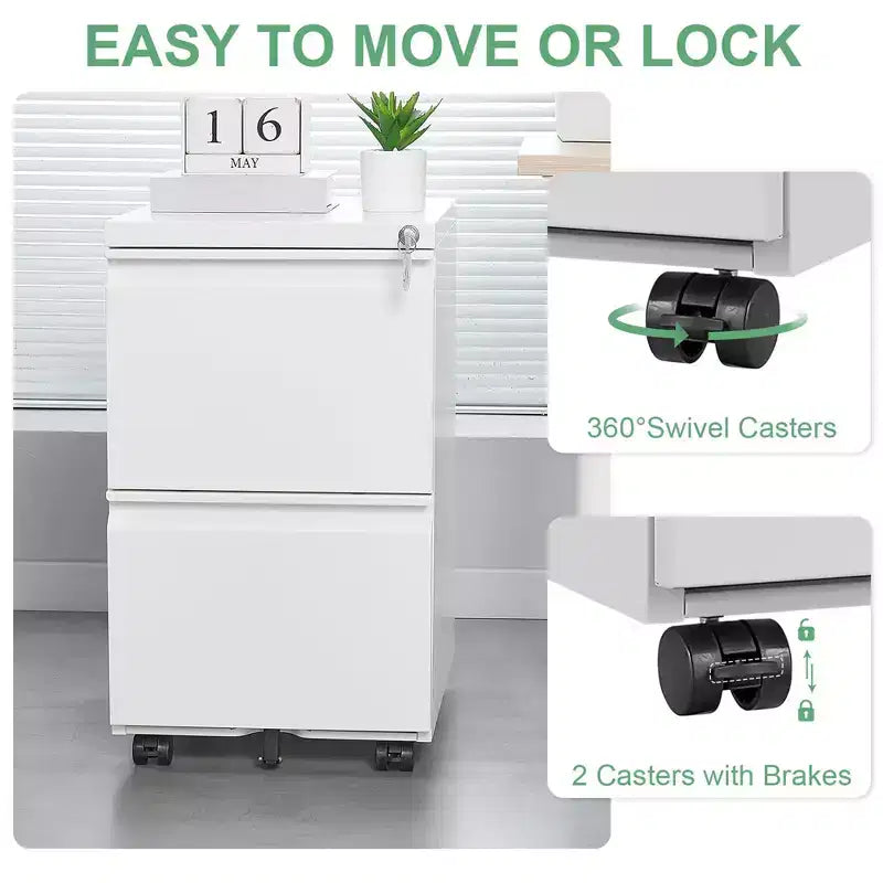 2 Drawers Lock Metal Vertical Office File Cabient With Wheels Mobile