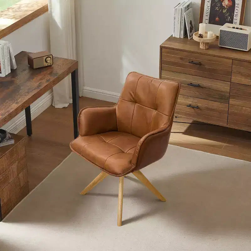 Art Leon Genuine Leather Home Office Swivel Accent Chair