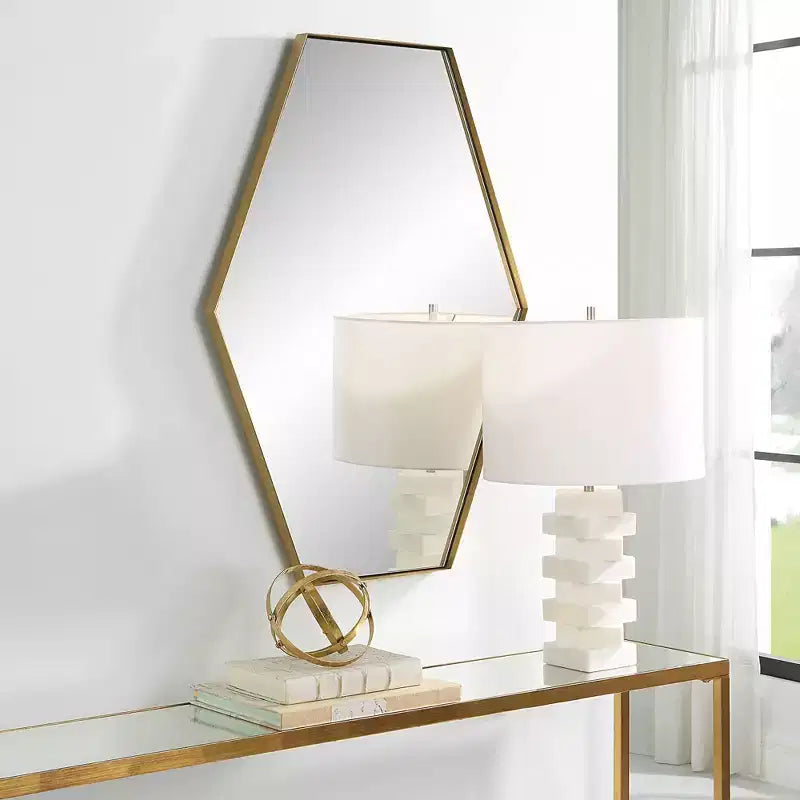 Uttermost Ankara Brushed Brass 25 x 34 Hexagon Wall Mirror