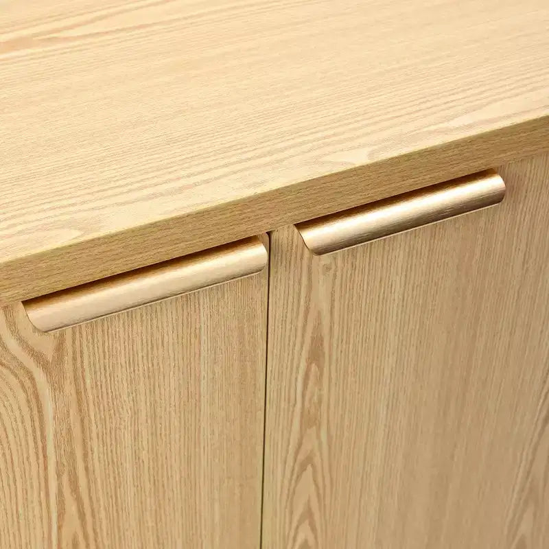LuxenHome 28.3 Small Buffet Cabinet with Storage, Oak Accent Cabinets with Rounded Edges Brown