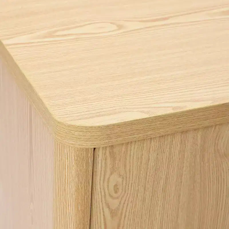LuxenHome 28.3 Small Buffet Cabinet with Storage, Oak Accent Cabinets with Rounded Edges Brown