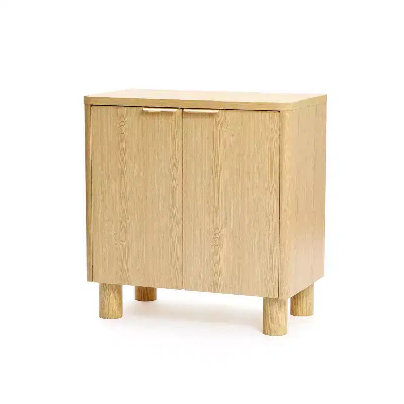 LuxenHome 28.3 Small Buffet Cabinet with Storage, Oak Accent Cabinets with Rounded Edges Brown
