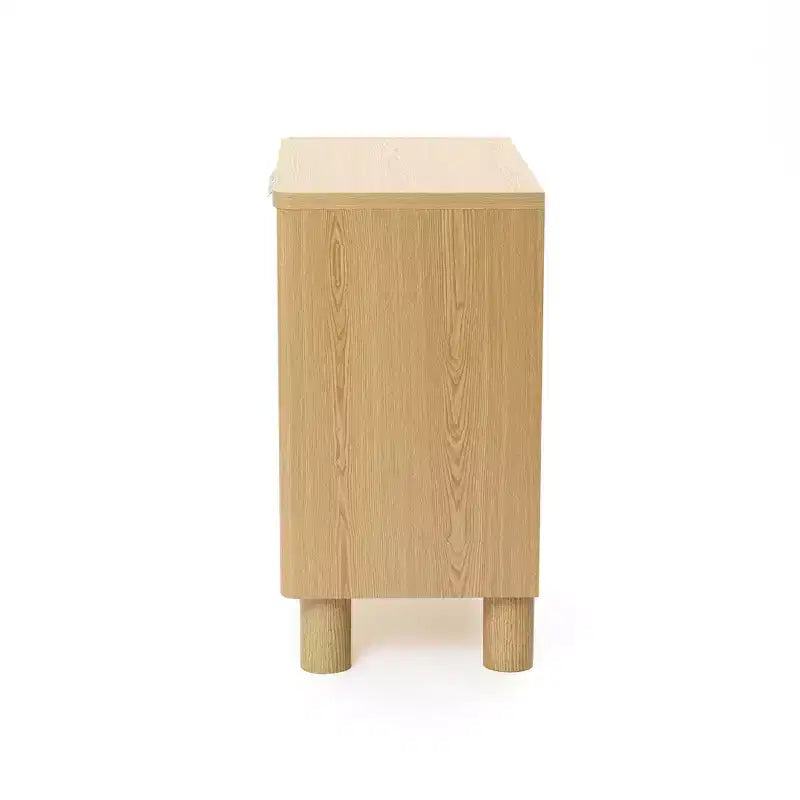 LuxenHome 28.3 Small Buffet Cabinet with Storage, Oak Accent Cabinets with Rounded Edges Brown
