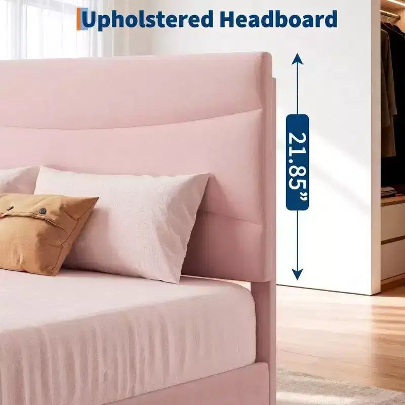 Upholstered Platform Bed Frame with Curved Headboard, MDF and Wood Slat Support, Noise-Free, No Box Spring Needed, Easy Assembly