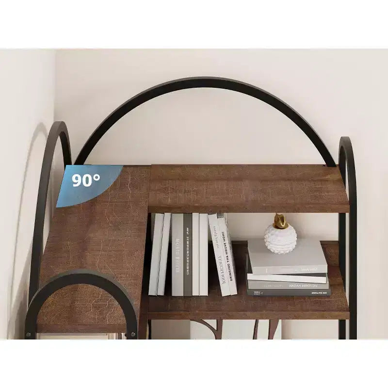 Garvee Corner Bookshelf with Storage, 74.5 Corner Bookcase with Cabinet, Arched L Shaped Bookshelf 6 Tier with Metal Frame for Living Room Bedroom