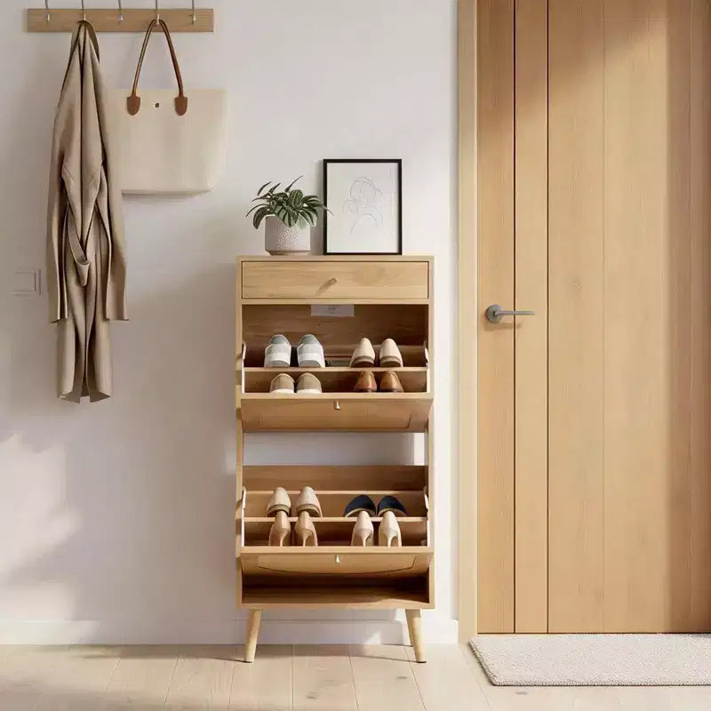 Karl Home Rattan Panel 1 Drawer 2 Flip-Drawer Shoe Cabinet Particleboard 21.26 W