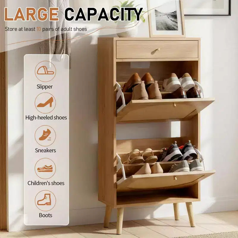 Karl Home Rattan Panel 1 Drawer 2 Flip-Drawer Shoe Cabinet Particleboard 21.26 W