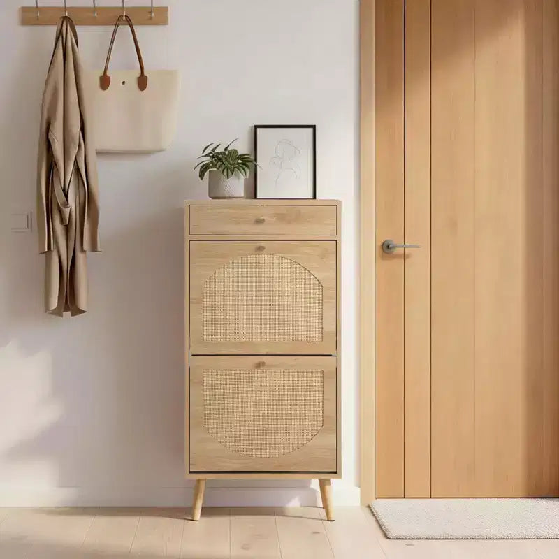 Karl Home Rattan Panel 1 Drawer 2 Flip-Drawer Shoe Cabinet Particleboard 21.26 W