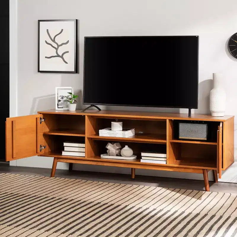 Solid Wood Mid-Century Modern TV Stand for TVs up to 80