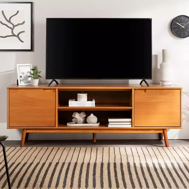 Solid Wood Mid-Century Modern TV Stand for TVs up to 80
