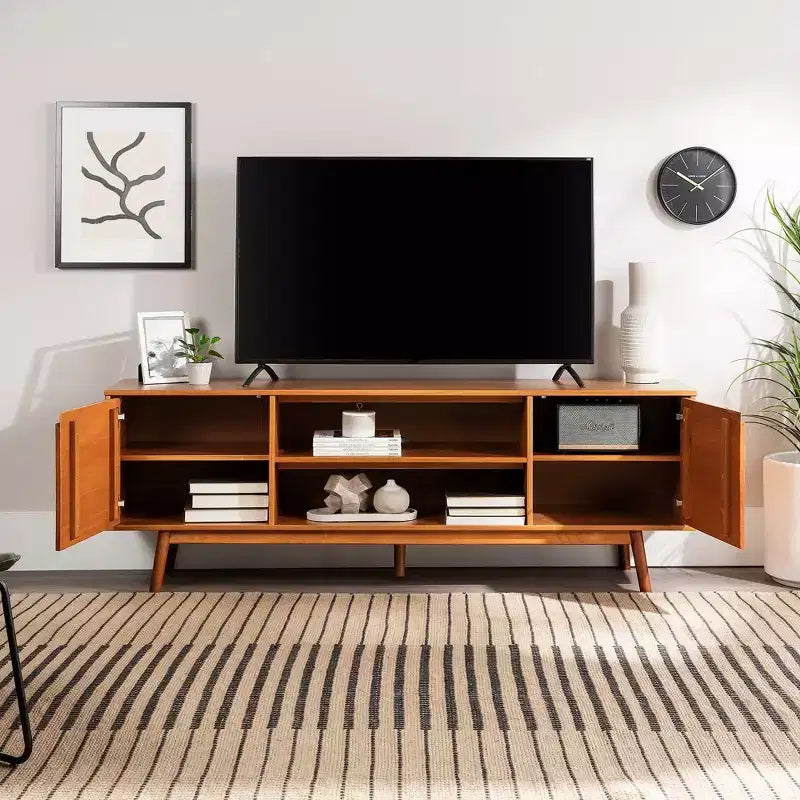 Solid Wood Mid-Century Modern TV Stand for TVs up to 80