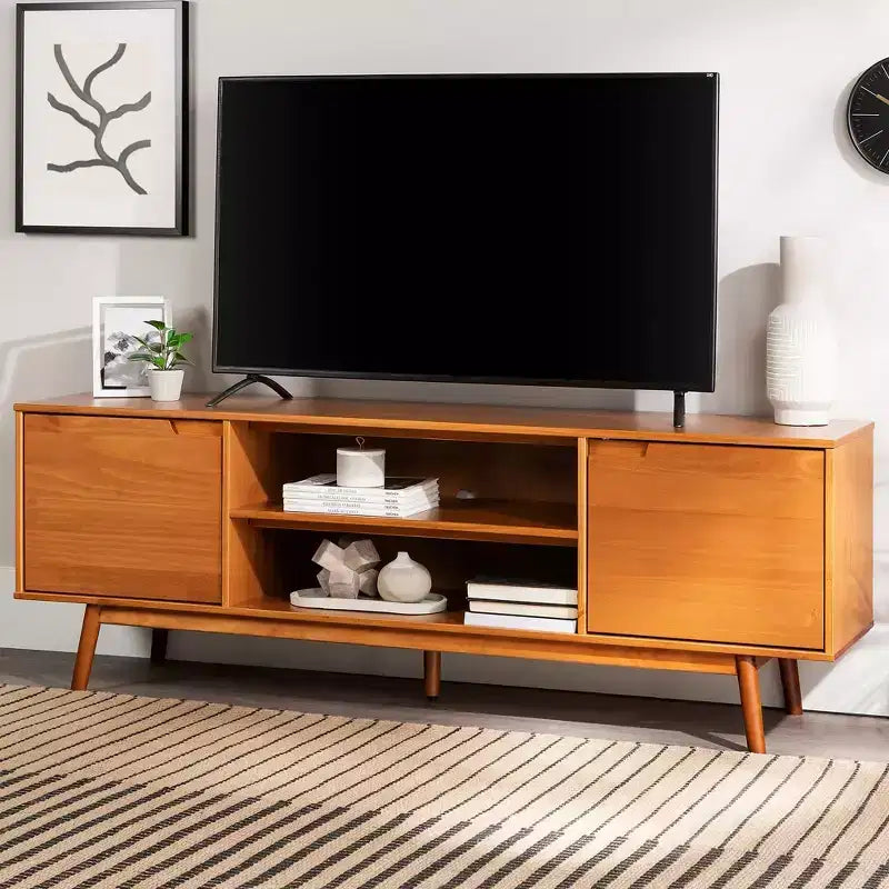 Solid Wood Mid-Century Modern TV Stand for TVs up to 80