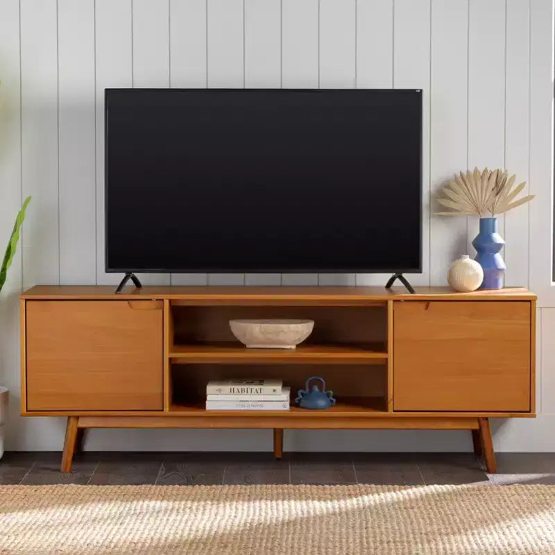 Solid Wood Mid-Century Modern TV Stand for TVs up to 80