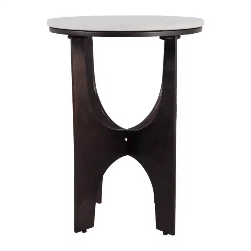 Contemporary Round Marble Top Accent Side Table with Metal Base for Home Decor - Sculptural Narrow End Table for Small Spaces - 22, White & Bronze