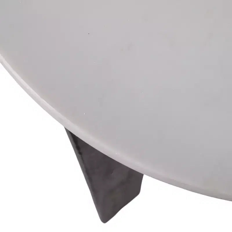 Contemporary Round Marble Top Accent Side Table with Metal Base for Home Decor - Sculptural Narrow End Table for Small Spaces - 22, White & Bronze