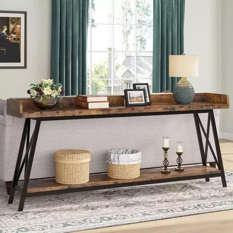 Lantine 70.9 inch Extra Long Console Table Behind Couch, Rustic Industrial Sofa Table for Living Room, Narrow Entryway Hallway Long Bar Table