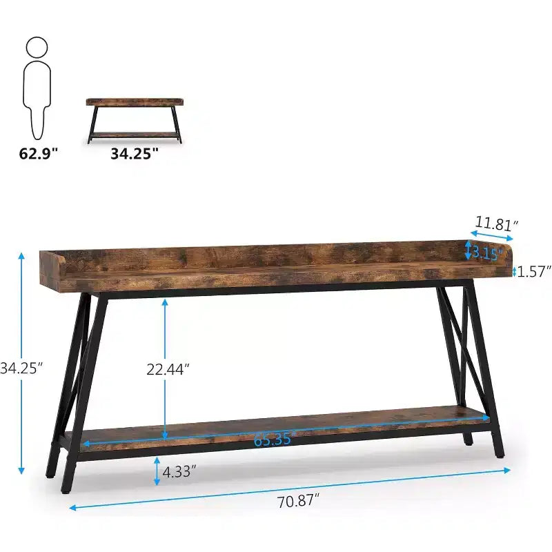 Lantine 70.9 inch Extra Long Console Table Behind Couch, Rustic Industrial Sofa Table for Living Room, Narrow Entryway Hallway Long Bar Table