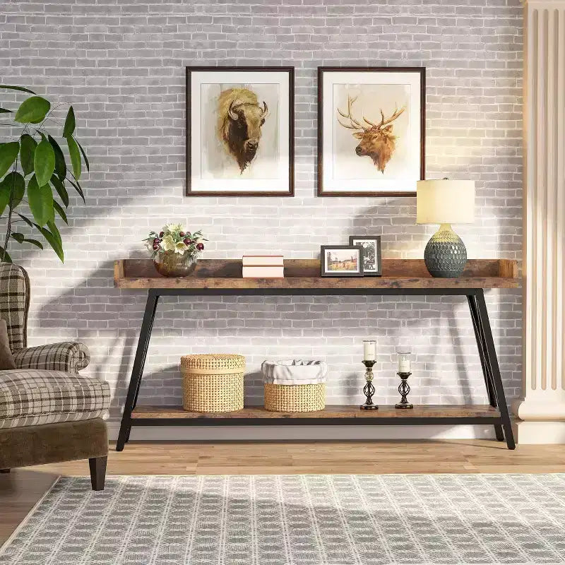Lantine 70.9 inch Extra Long Console Table Behind Couch, Rustic Industrial Sofa Table for Living Room, Narrow Entryway Hallway Long Bar Table
